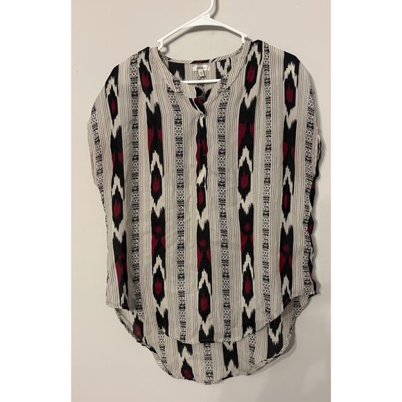Women’s Tribal Print Short Sleeve Top Size L Boho Geometric Blouse Casual Shirt - Picture 1 of 5